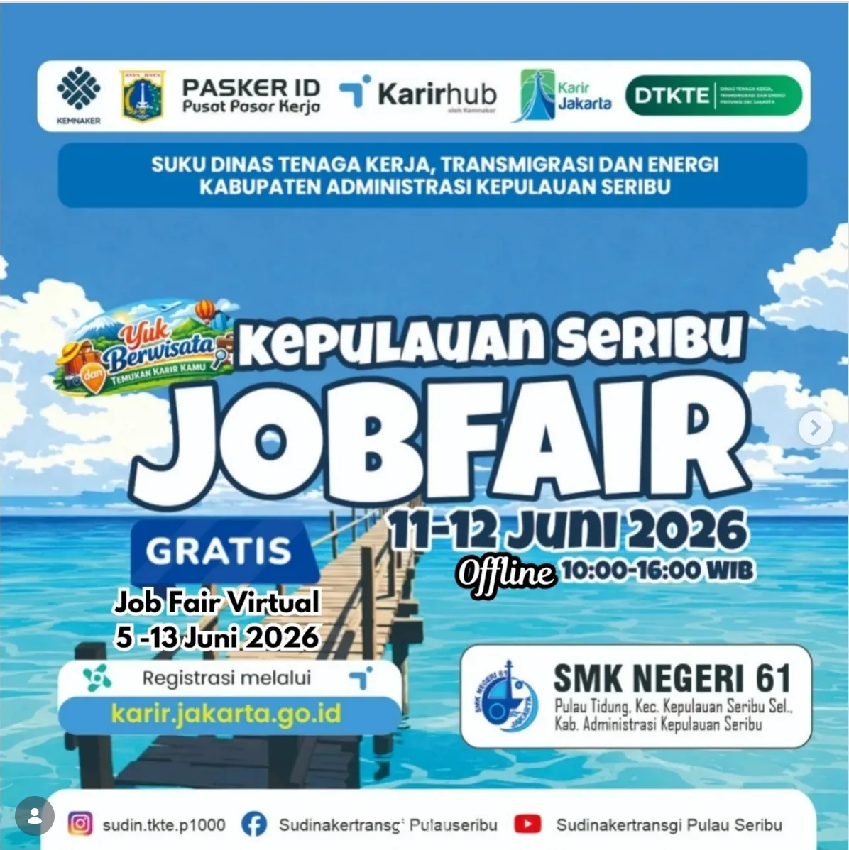Job Fair Kabupaten Kuningan 2026 (Suku Dinas TKTE Wilayah Kepulauan Seribu) : 10-11 Juni 2026